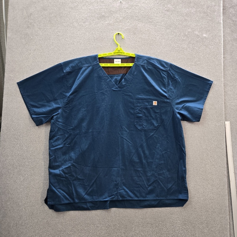Carhartt Men Scrub Top 3X Blue C15108 Logo Short Sleeve